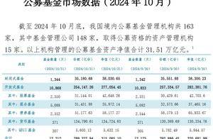 中基协：截至10月末公募基金规模31.51万亿元，环比下降1.75%