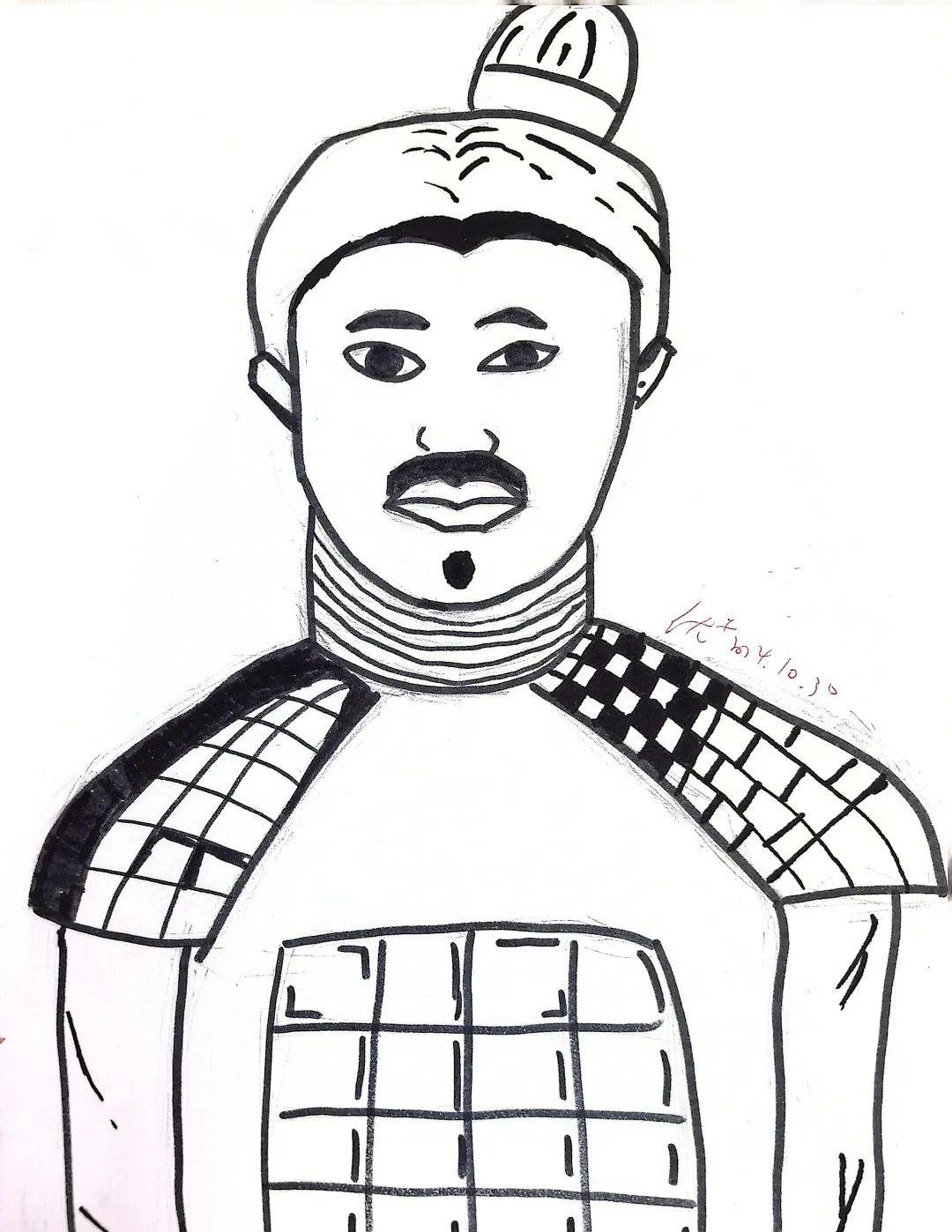 观察,探究,分享兵马俑的姿态与纹饰,并用画笔进行写生和创作