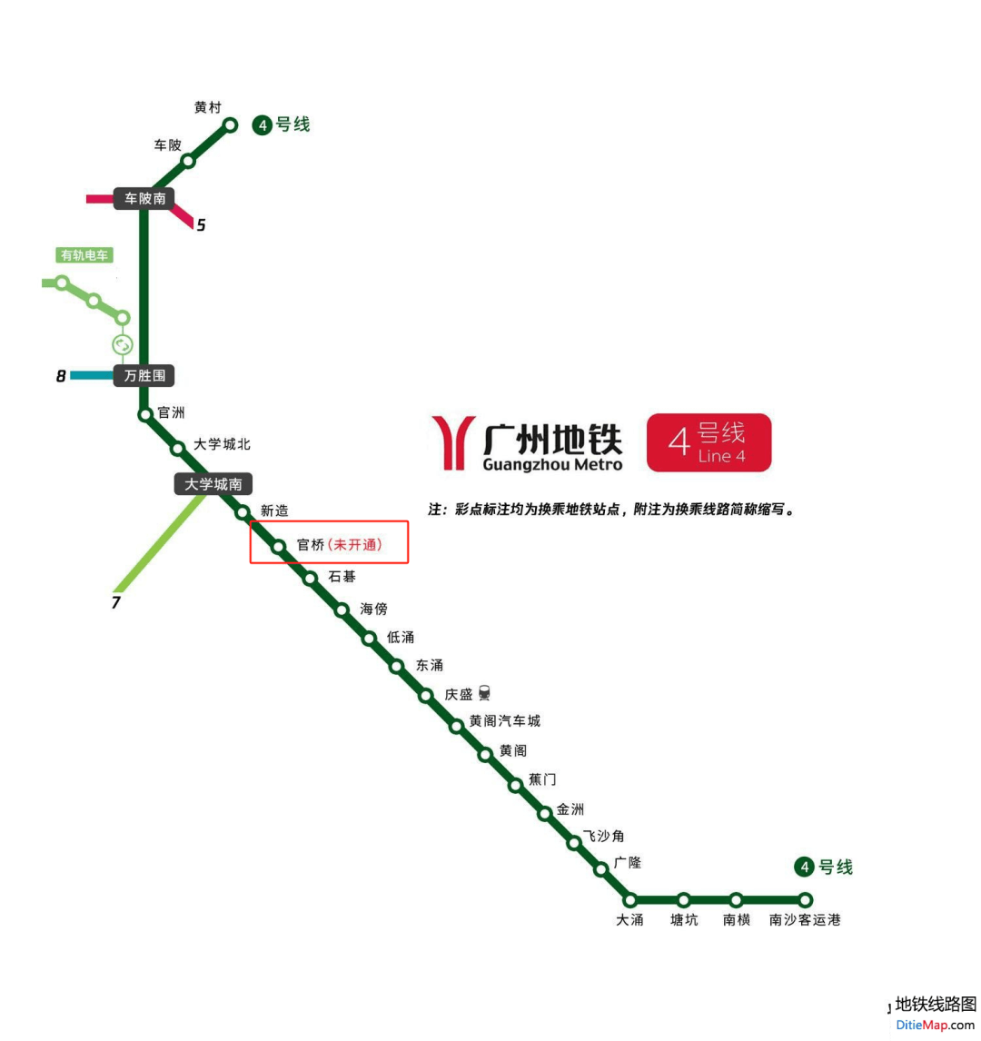 据相关信息显示,广州地铁4号线2003年破土动工,2005年12月大学城专线
