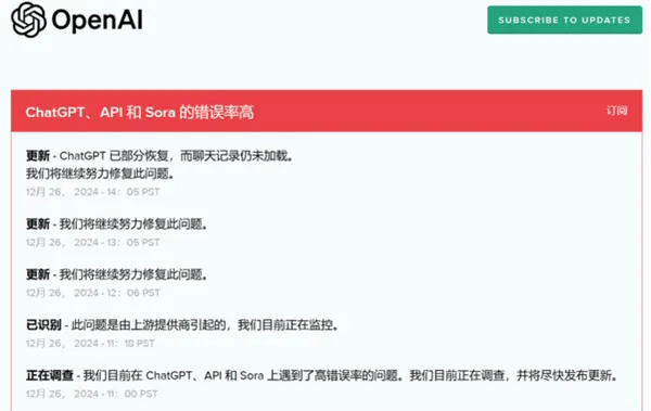 ChatGPT崩了！OpenAI：上游提供商引起的问题