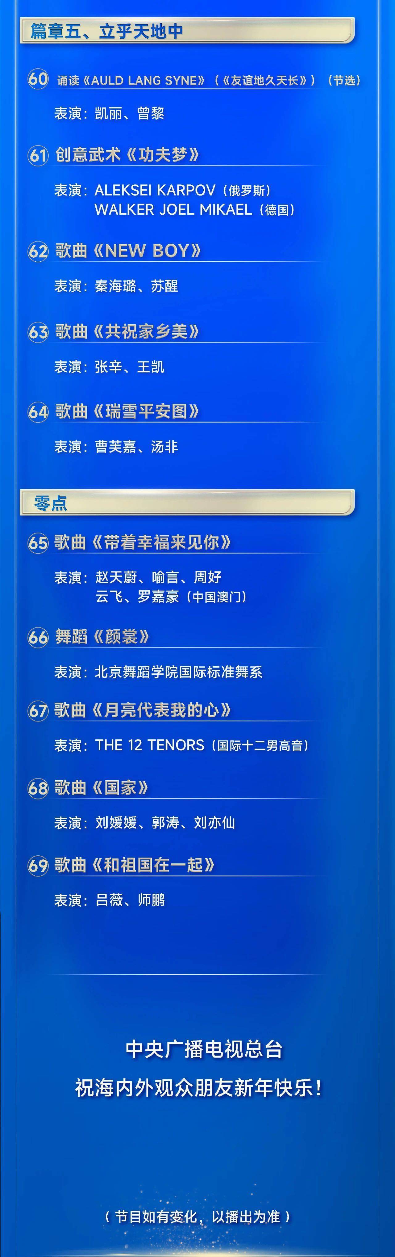 今晚播出！中央广播电视总台跨年晚会节目单公布