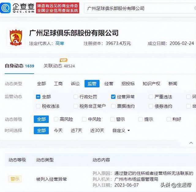 广州队欠恒大集团几十亿巨债，其关联公司已成老赖