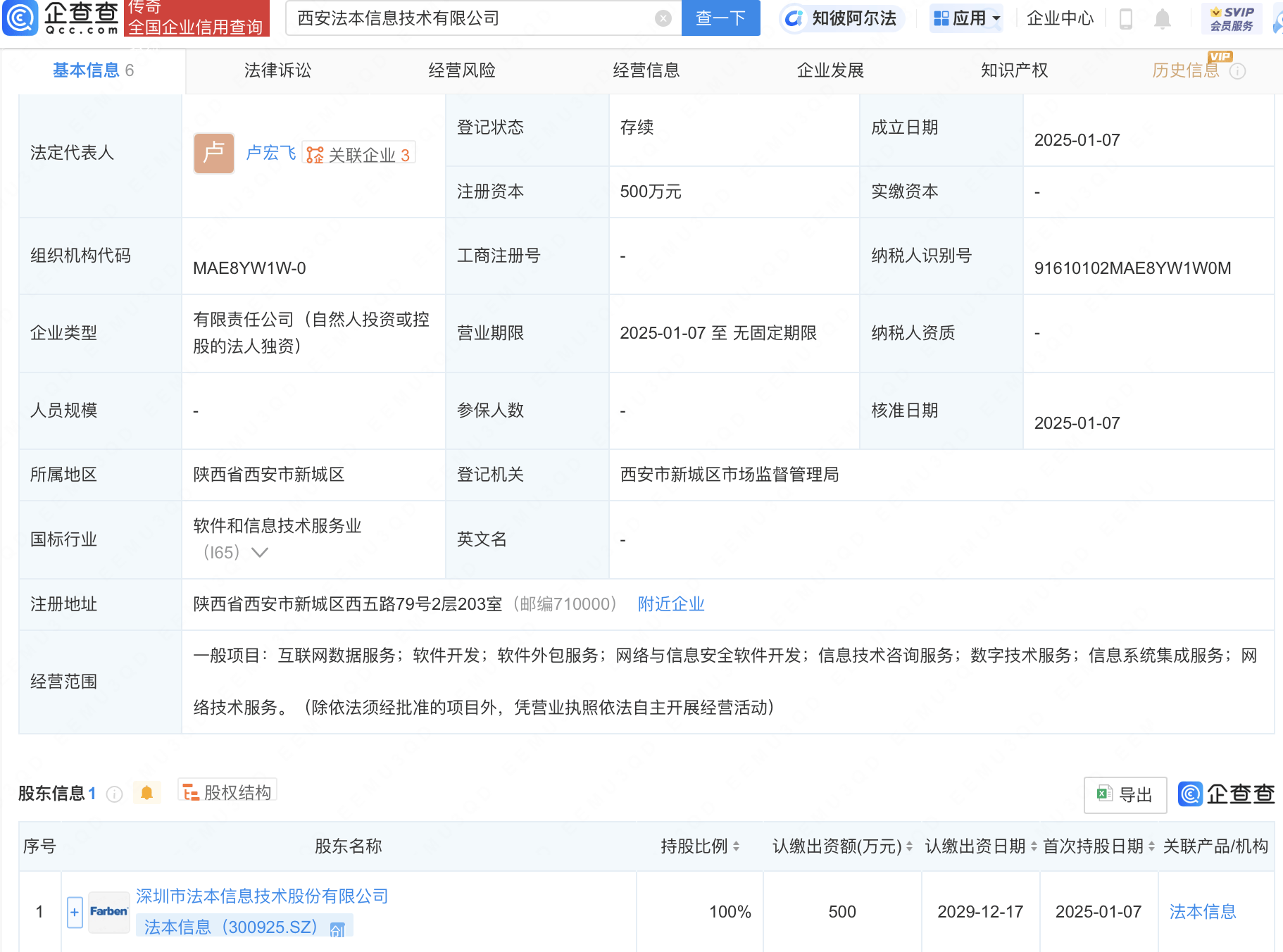 法本信息新设子公司，含软件开发业务