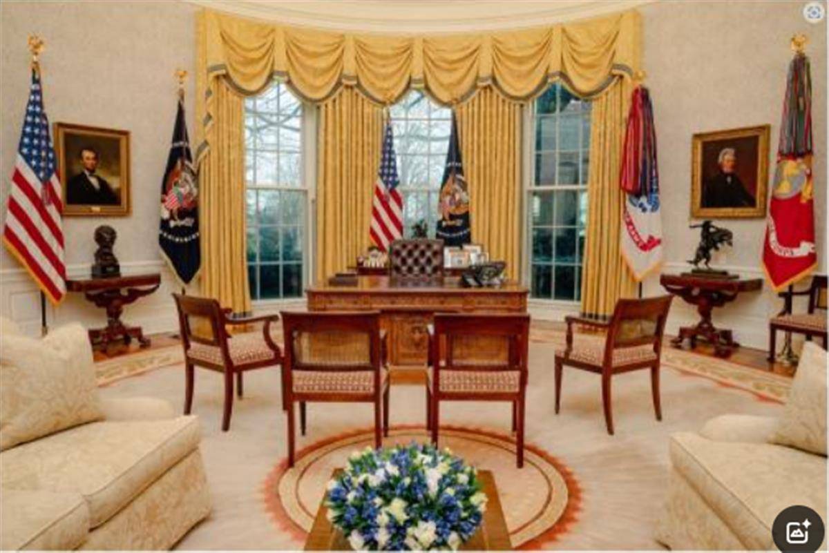 特朗普的椭圆形办公室长啥样？画像换了，“可乐按钮”也回来了，美媒曾曝他一天要喝12罐可乐_搜狐网