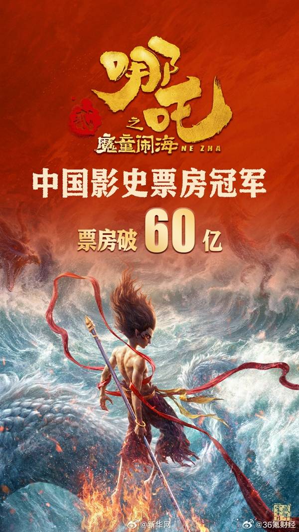 中国影史新冠军再创纪录！《哪吒2》票房破60亿