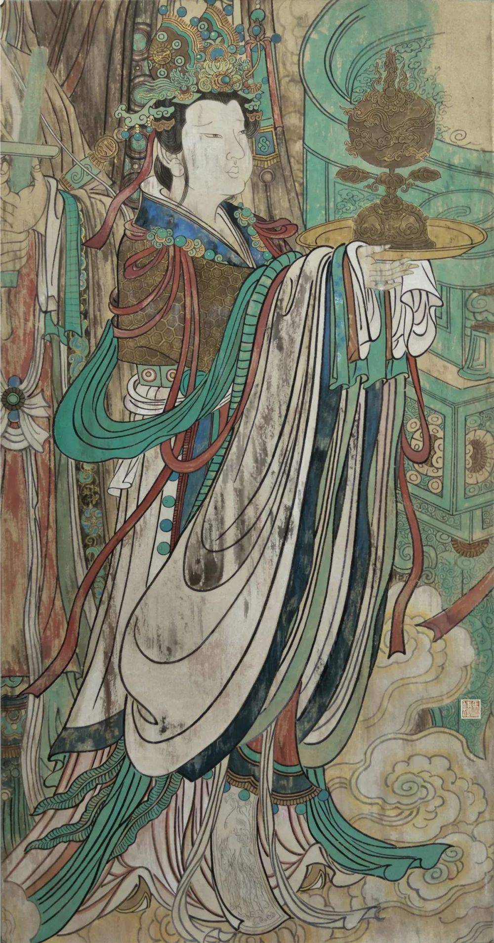 纸本设色 180cm×100cm 1994年张猛 临元永乐宫壁画局部纸本设色 30cm