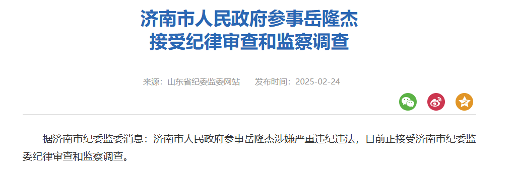 济南市人民政府参事岳隆杰被查 曾任莱商银行董事长