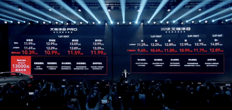 奇瑞艾瑞泽8 PRO正式上市，比预售价最高降2万元