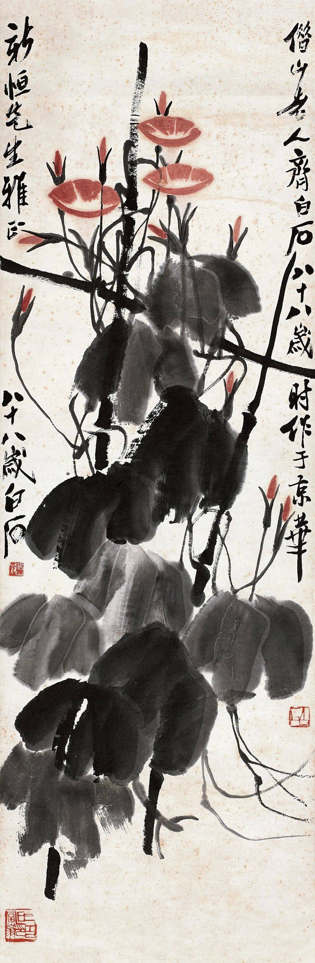 齐白石笔下的牵牛花,娇丽动人