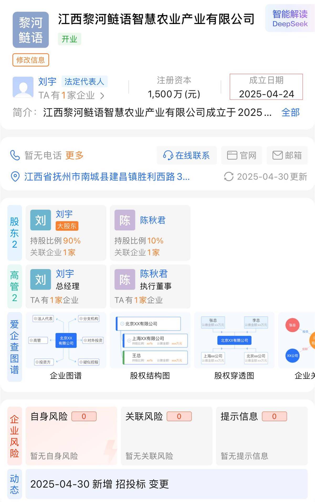 该公司成立了6天，赢得了江西第三大水库的20年