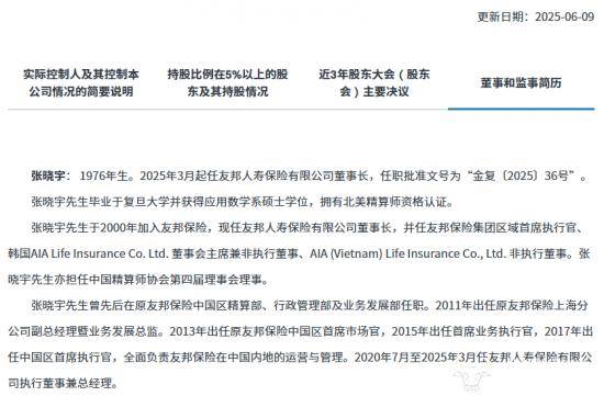 张晓宇升任友邦人寿董事长 11位副总有谁会接任总经理？