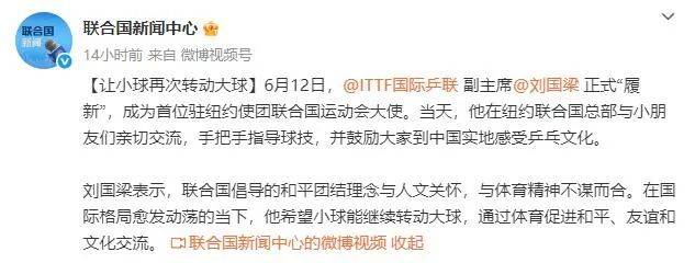 刘国梁担任联合国运动会大使，推动乒乓球全球发展