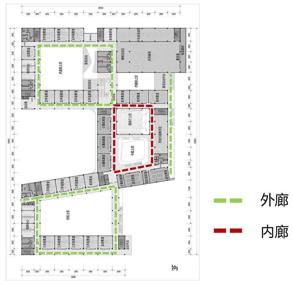建筑平面采用外廊内廊结合的模式©tjad▲局部内廊的设计©慑峰