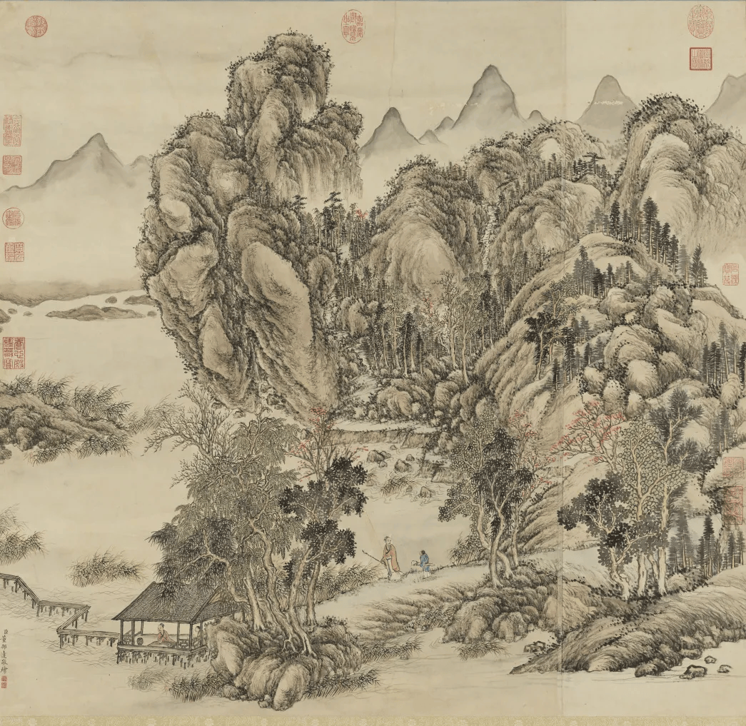 秋山访友图轴外文名称:visiting a friend in the autumn mountains