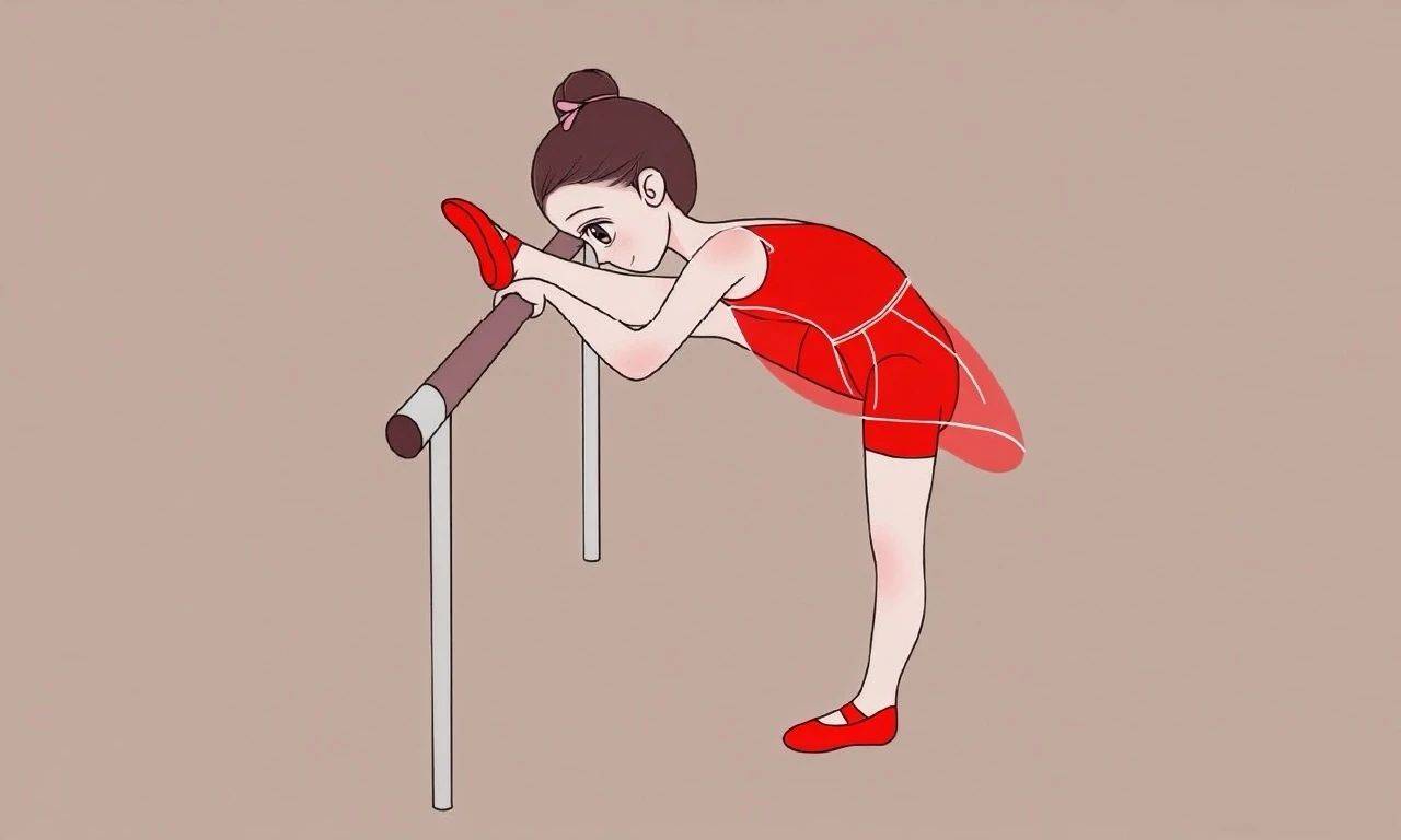 舞蹈基本功动作示范:把杆压前腿