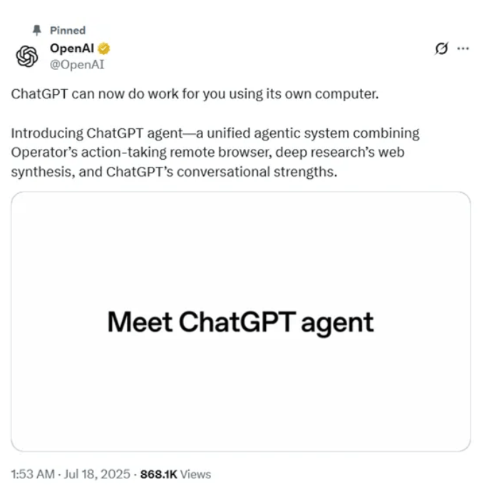 OpenAI放“王炸”！ChatGPT Agent重磅发布：能上网搜、会做PPT、精通Excel，甚至能规划全美看球路线！但炒股？它说“NO”！