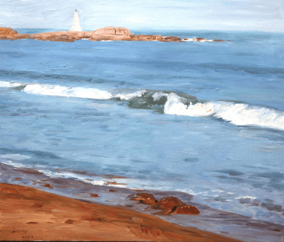 孙营油画作品描绘夏日海浪奔涌之美