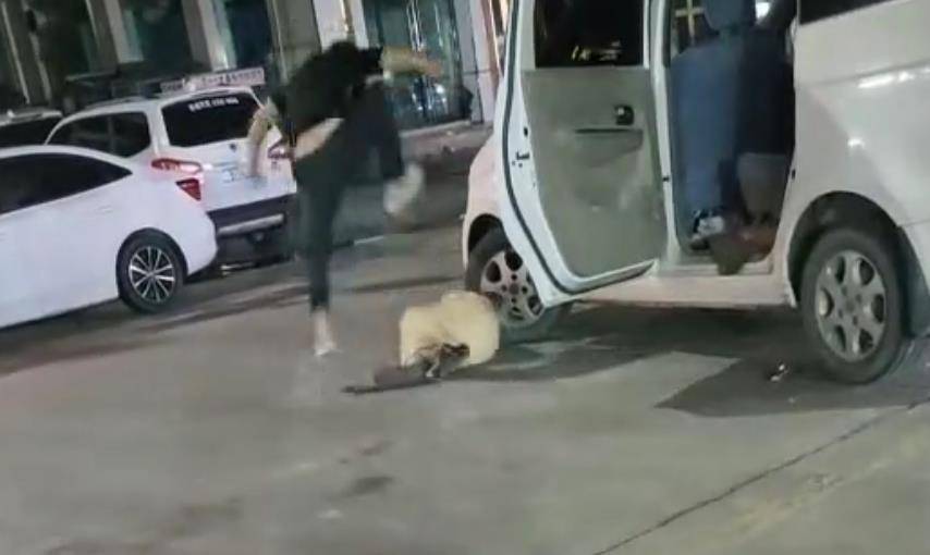 一个女孩在凯芬的街道上被一个男人殴打并踢了