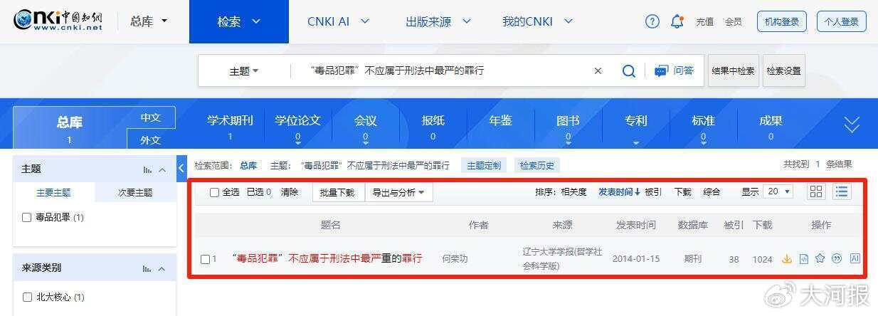 武大法学教授论文称毒品犯罪不应为最严重罪行，该论文在知网下载超千次