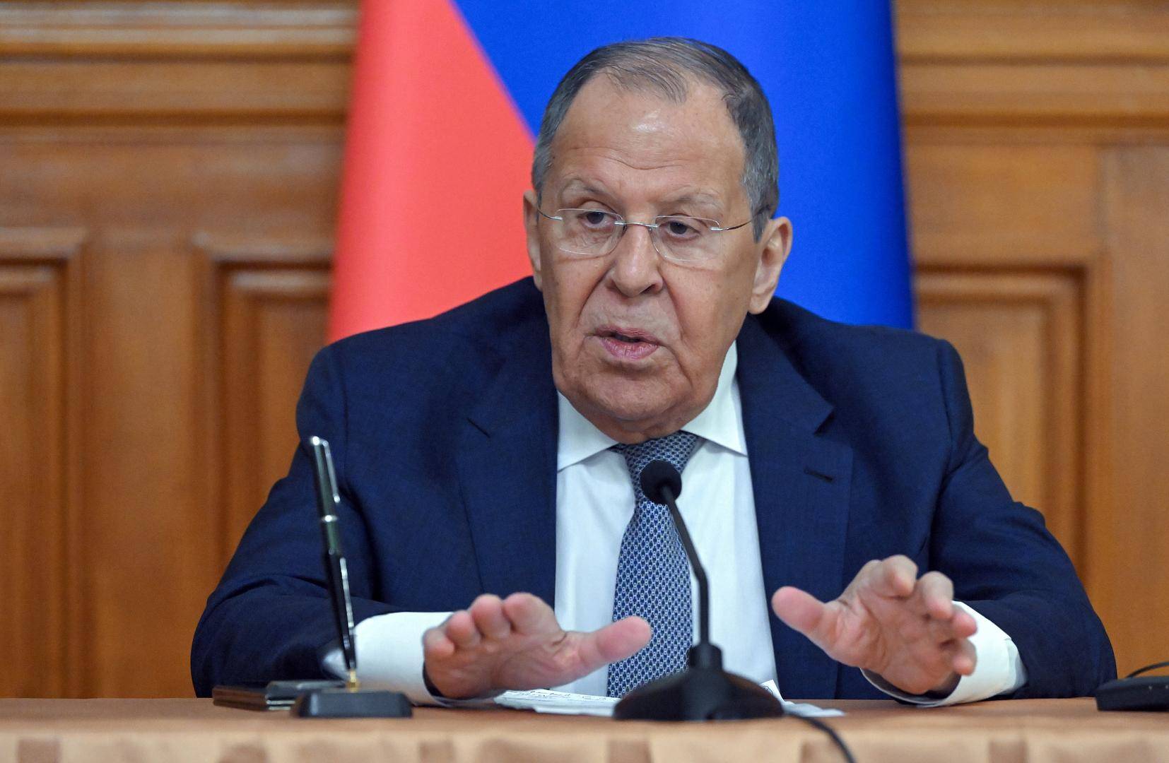 当地时间2025年8月20日,俄罗斯莫斯科,俄罗斯外交部长拉夫罗夫在与