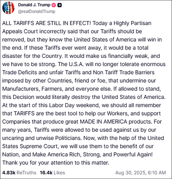 美国上诉法院裁定关税非法，特朗普：你们在摧毁美国 -华闻时空