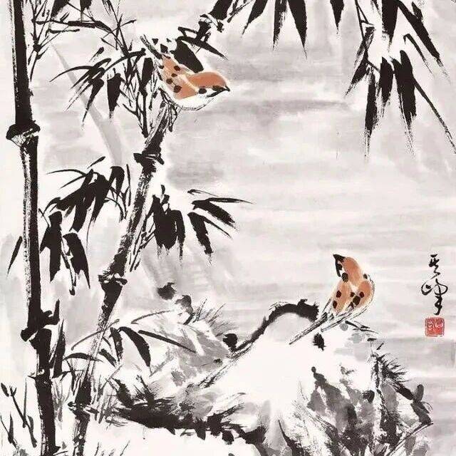 【国画教程】孙其峰教你画风竹、晴竹、雨竹、雪竹_竹叶_画法_竹子