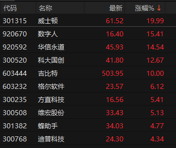 应用软件板块拉升 威士顿20cm涨停