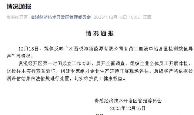 江西悦海新能源公司被曝多名员工血铅超标 一个月发15个口罩(图1)