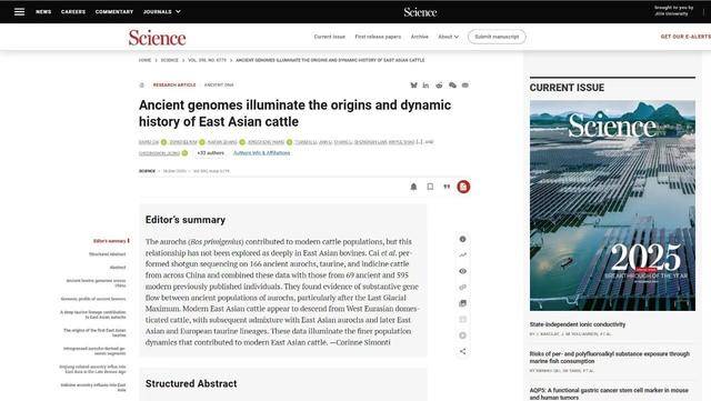 吉大哲学社会科学领域首篇《Science》论文发表——揭示东亚地区家牛的复杂演化史与史前东西方文化交流_研究_蔡大伟_学科前沿