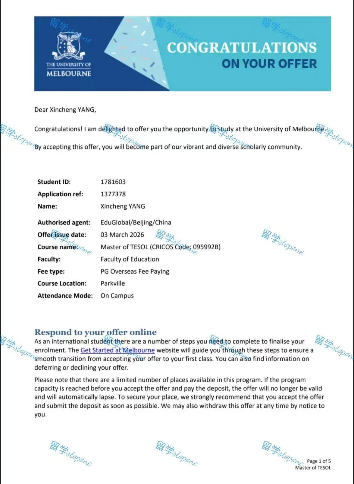 of english language studiesfull offer / 无条件墨尔本大学
