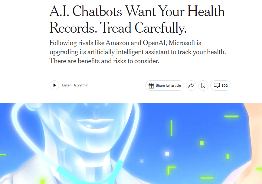 警惕！AI聊天机器人索要健康记录，风险远超想象_Copilot_OpenAI_数据