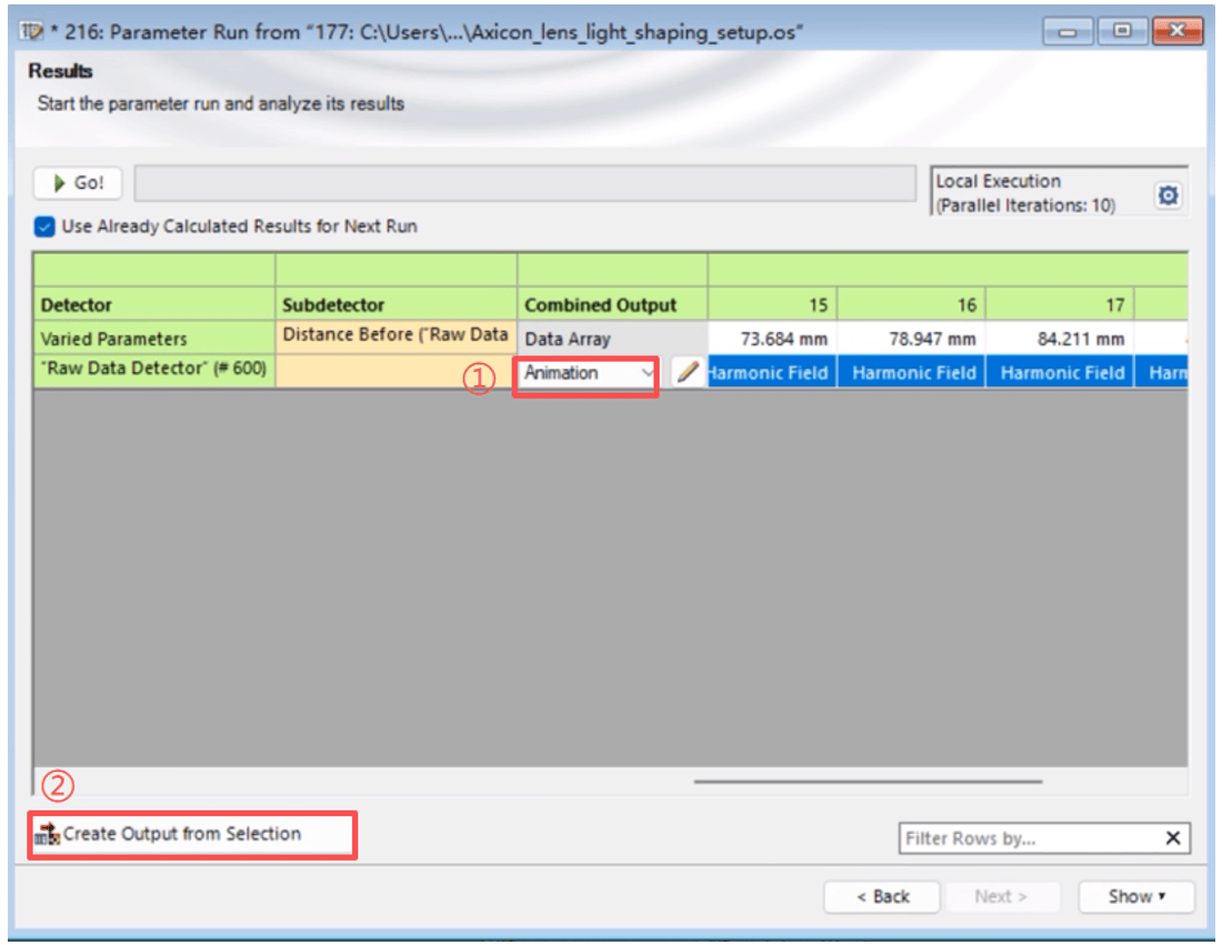[VirtualLab] VirtualLab Fusion参数扫描动画教程—以轴锥镜-透镜生成3D瓶束为案例的图9