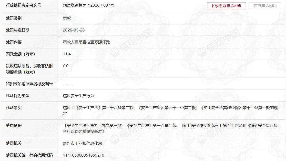中马村矿频发安全生产违规被处罚 半年连吃5张罚单超40万元(图5) 文章配图-1
