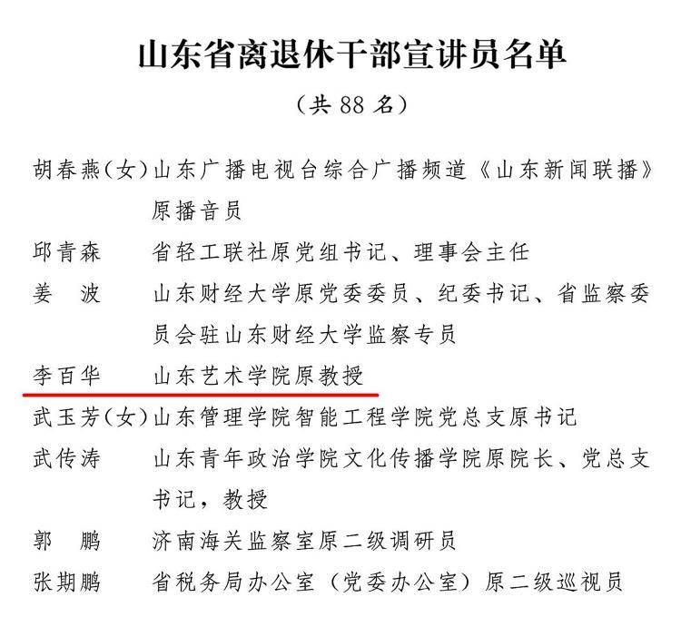 山东艺术学院李百华教授获聘山东省离退休干部宣讲员